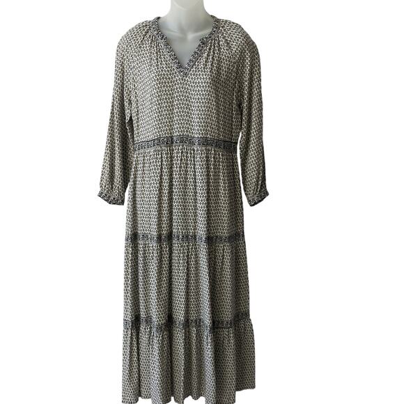 Old Navy Floral Maxi Tiered Dress XS Black White Boho Cottagecore Peasant Ruffle - Picture 1 of 11